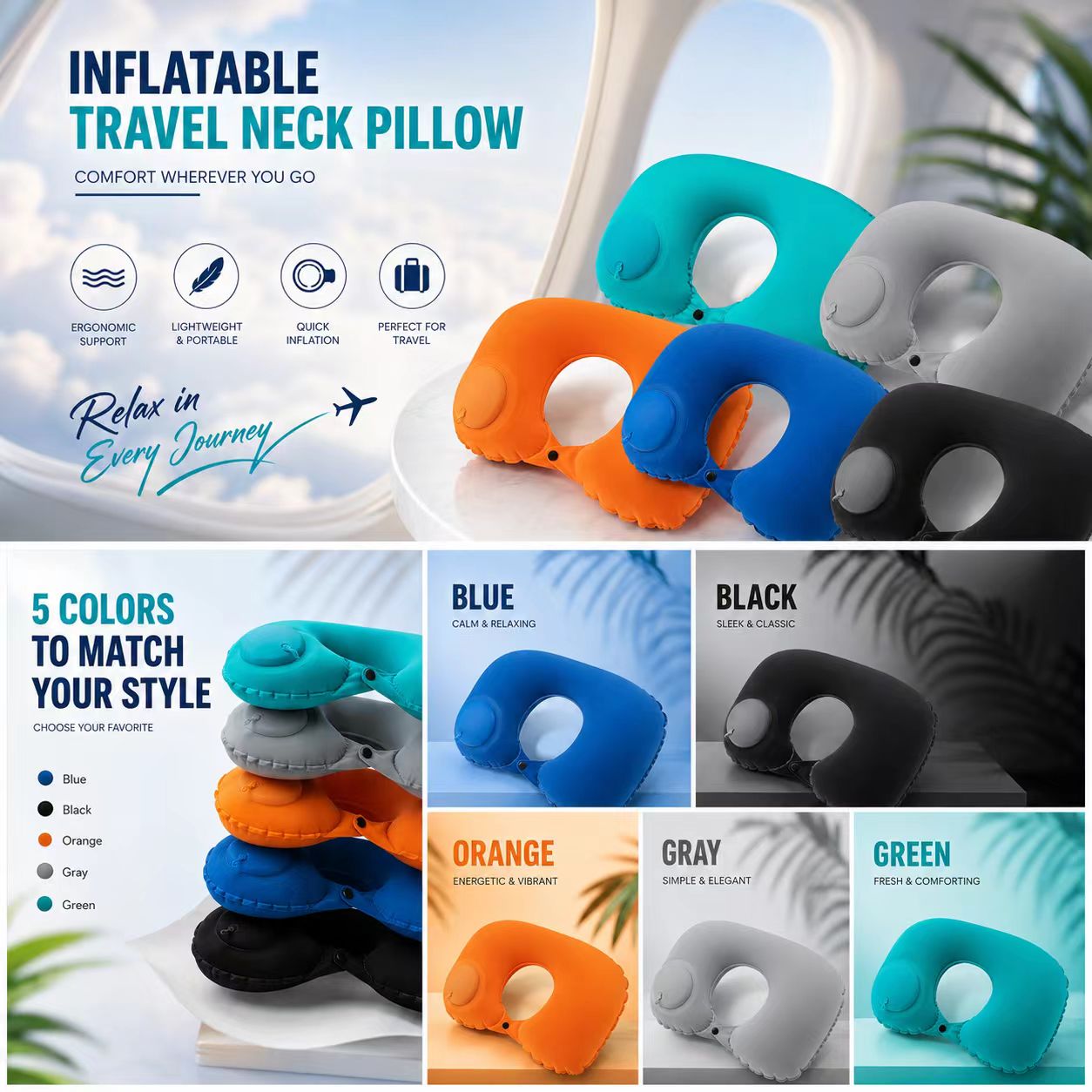 5 Colors Press Inflatable Pill - đánh giá và giá Travel Accessories Pillow